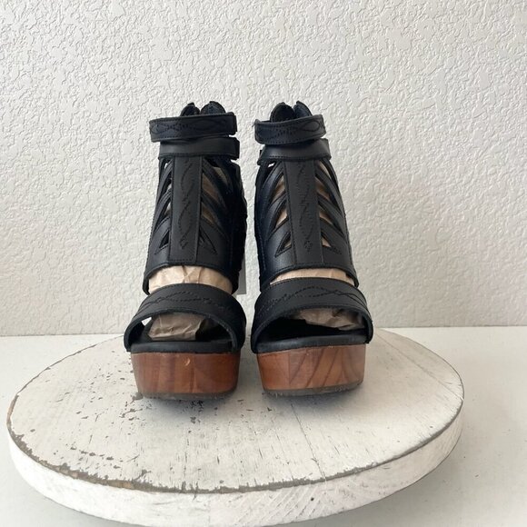 NEW Lane Boots BECCA Womens Black Wedges 5.5 Western Sandals Cowgirl Leather - Picture 5 of 11